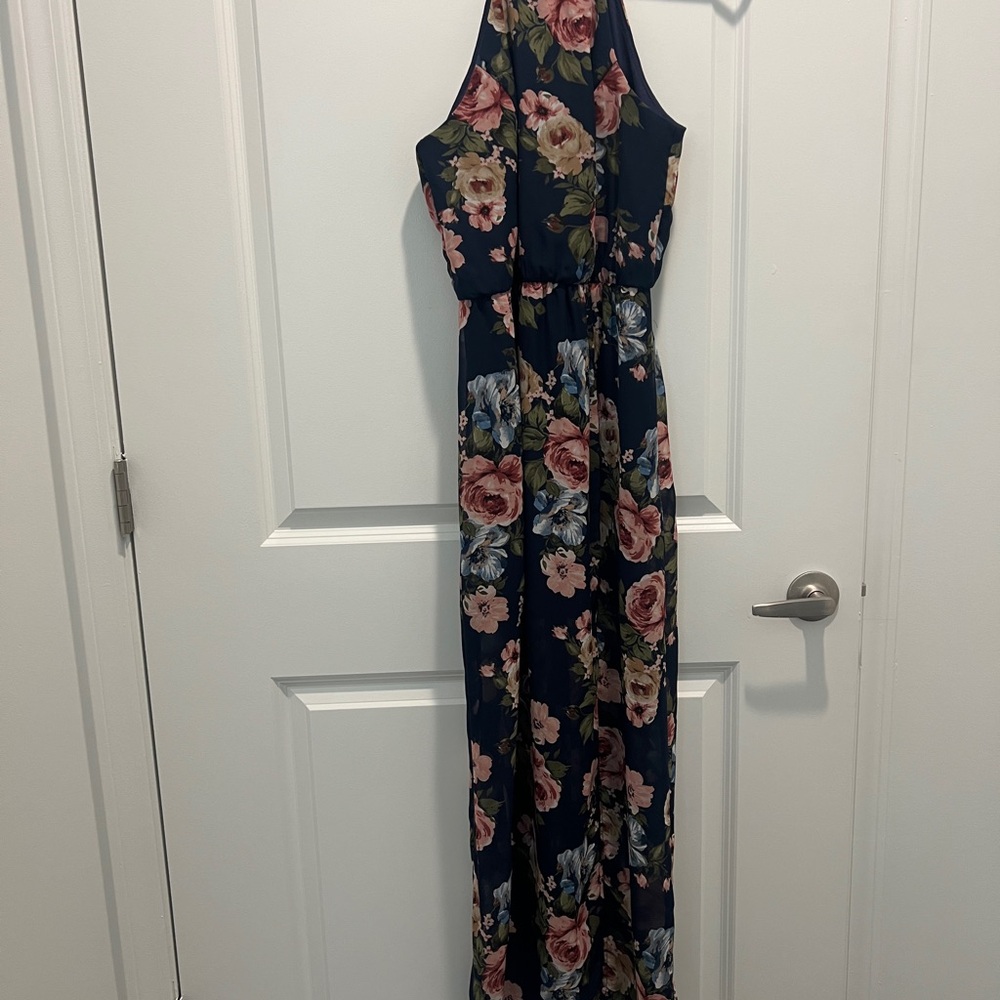 Crystal Doll Blue Sundress Halter Sleeveless Resort Wear Maxi